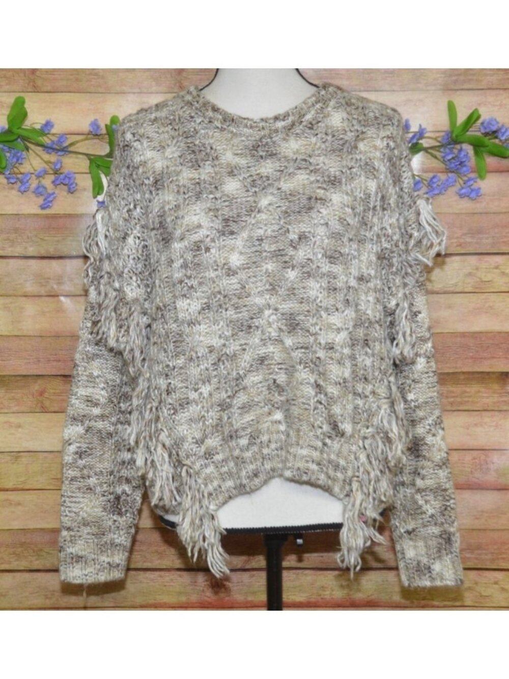 Dear John Ladies Brown Cable Knit Tassel Sweater Size M Pullover Chunky Warm